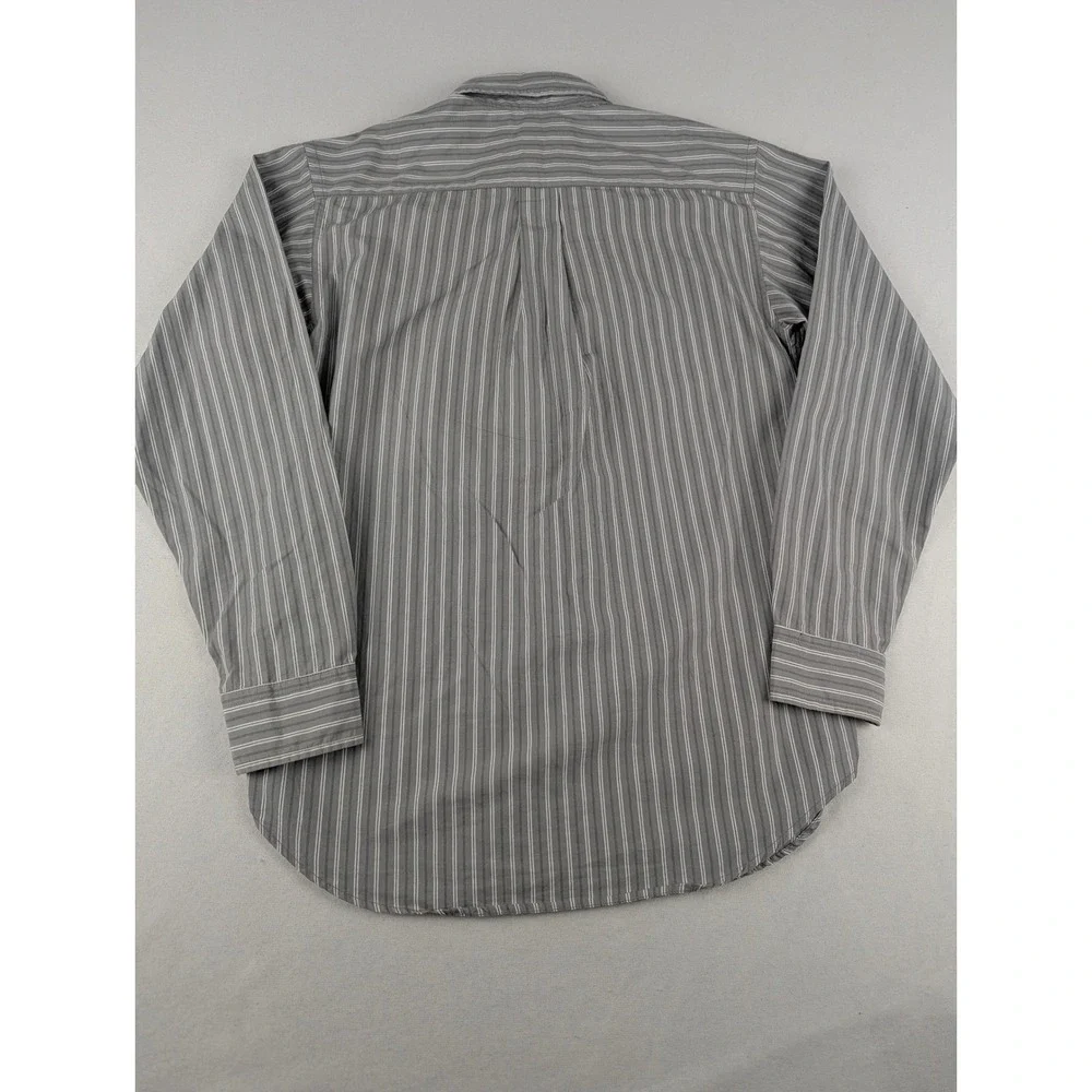 Ralph Lauren Boys Grey White Striped Long Sleeve Button Down Shirt Size L 14-16